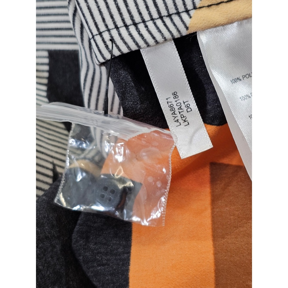 Karl Lagerfeld Paris‎ Button Up Blouse Womens M Orange Geometric Logo Drawstring - Picture 6 of 8